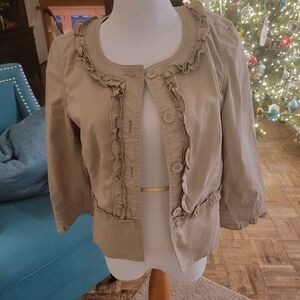 LOFT Women's Beige Ruffle Utility Jacket